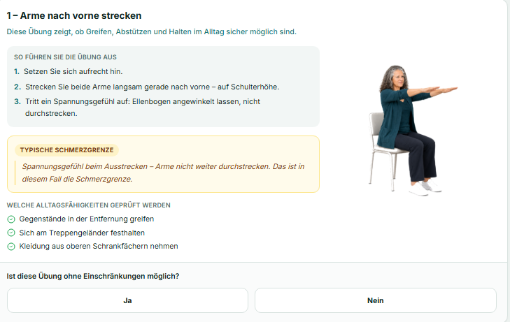 Bildschirmfoto einer Funktionsübung in VitaKast.